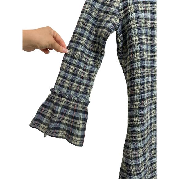 Free People Light sage combo Autumn Chill Plaid Mini Dress size medium $168 NEW - Picture 4 of 9